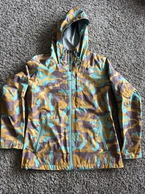 The North Face Hooded Rain coat -Teal & Mustard & Brown-Womens Medium-like new